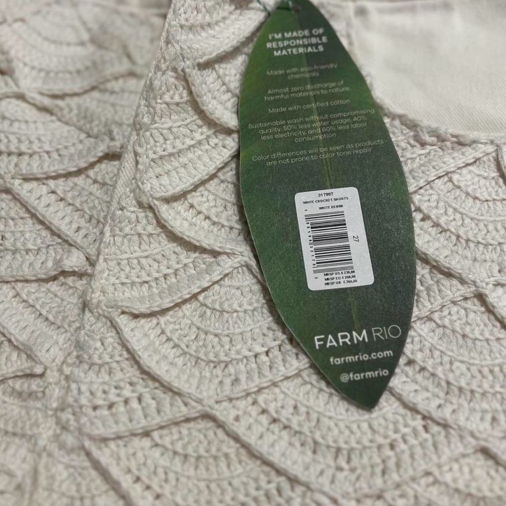 🦜NWT FARM Rio Cream High Waist Textured Shorts crochet size 27 NWT - Picture 6 of 10